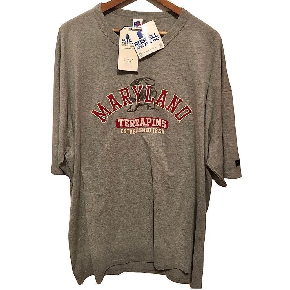 RUSSELL ATHLETIC Vintage 80s 90s Maryland Terrapins Shirt Size XXL Gray College.